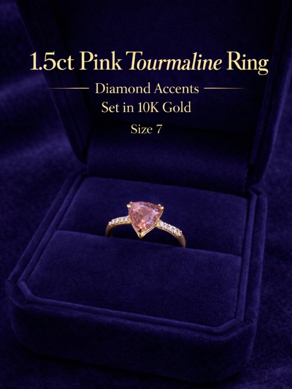 Pink Tourmaline Ring 1.5ct, 10K Gold Tourmaline Ring Size 7